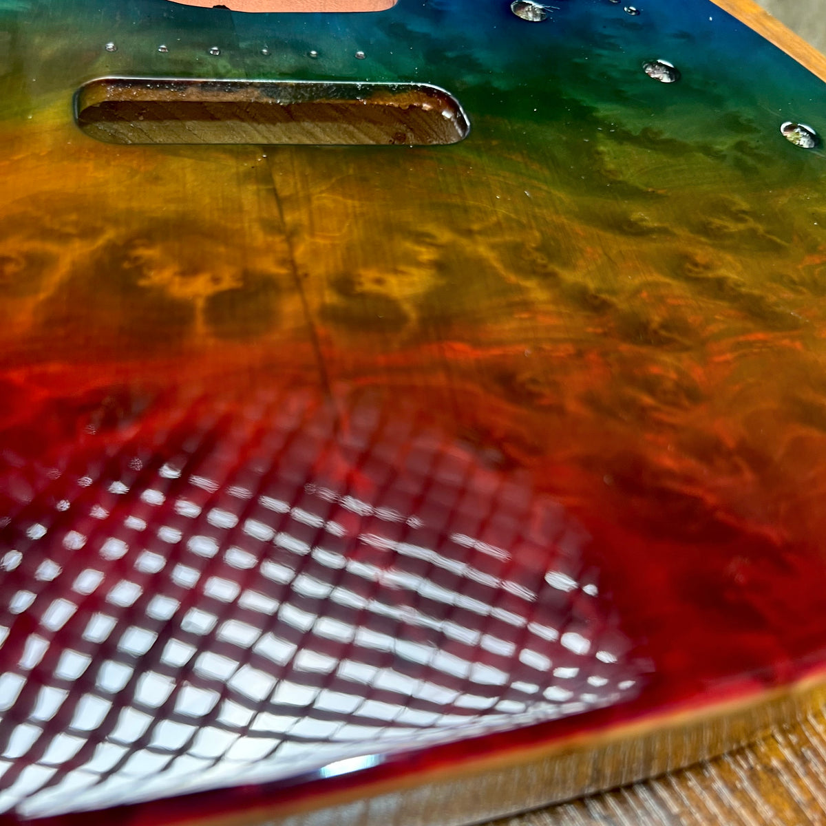Warmtone CG SSS Strat Style Guitar Body Burl Rainbow “Sunset” 4.5lbs