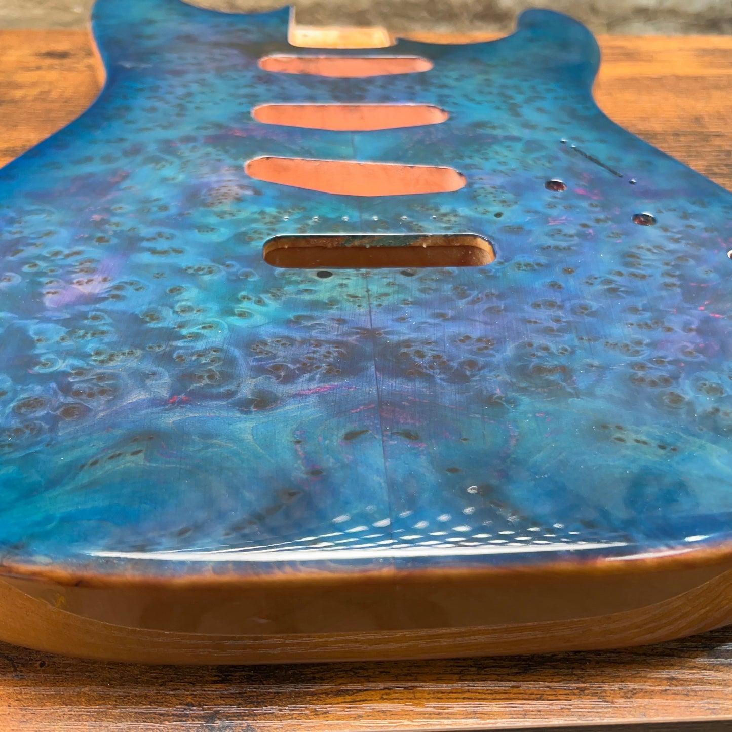Warmtone CG SSS Strat Style Guitar Body Flamed Maple "Blue N Purple”