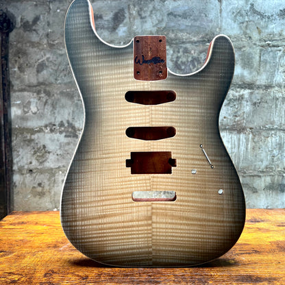 Warmtone CG Hss Strat Style Guitar Body Flamed Maple “Black” 4.9lbs