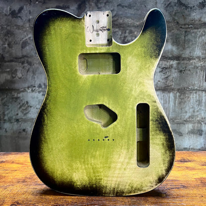 Warmtone Custom Guitars Relic Tele Style Guitar Body “Green Relic Burst” Nitro Flamed Maple