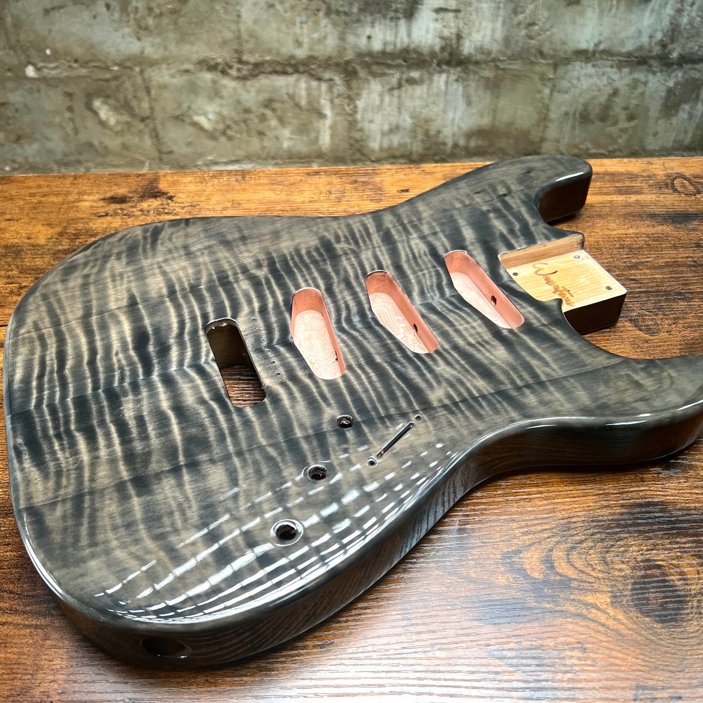 Warmtone CG SSS Strat Style Guitar Body Flamed Maple "Black Water”