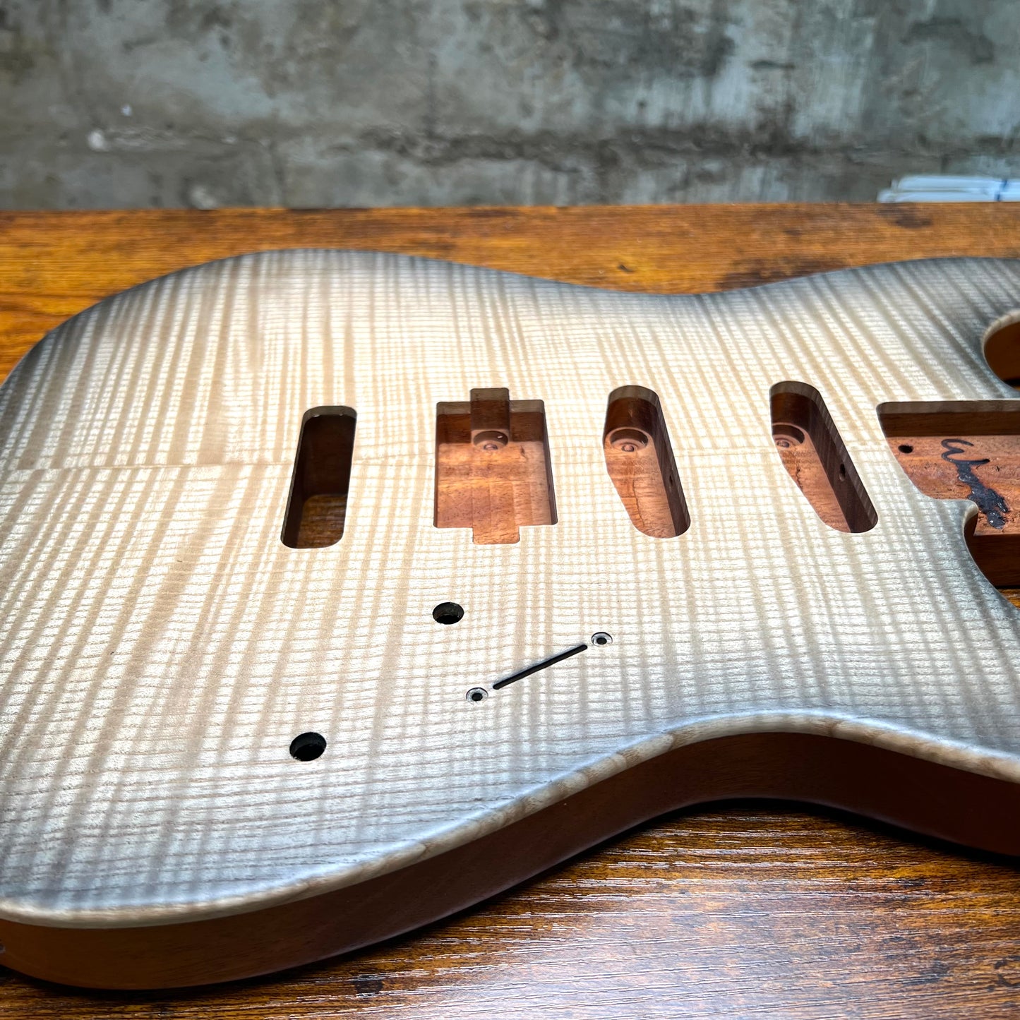 Warmtone CG Hss Strat Style Guitar Body Flamed Maple “Black” 4.9lbs