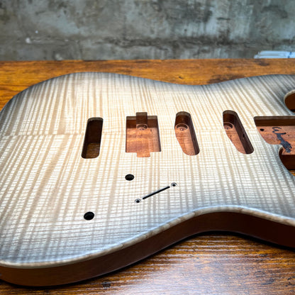 Warmtone CG Hss Strat Style Guitar Body Flamed Maple “Black” 4.9lbs