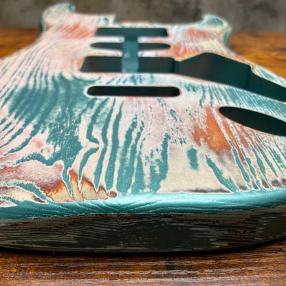 Warmtone CG HSH Strat Style Guitar Body Relic "Tiger Ash” Nitro 4.8lbs