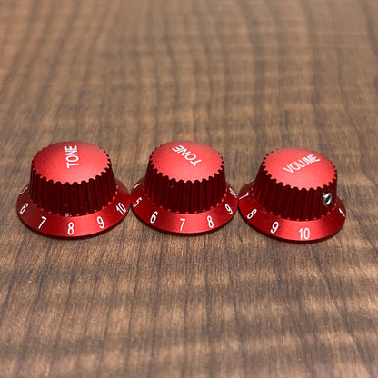 Warmtone CG Anodized Aluminum Strat Knob Set “Candy Red”