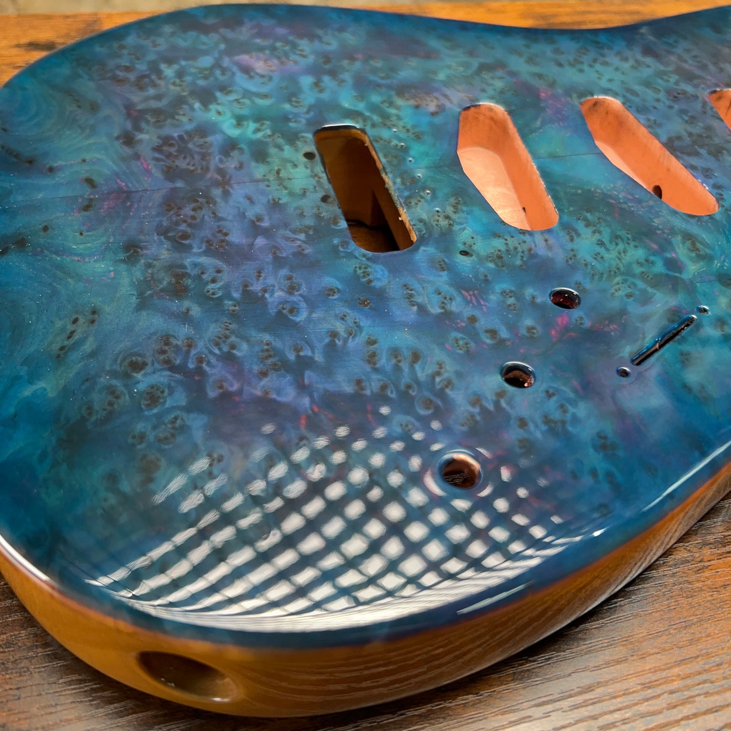 Warmtone CG SSS Strat Style Guitar Body Flamed Maple "Blue N Purple”