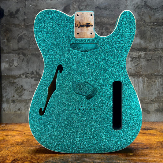 Warmtone Custom Guitars Alder Tele Body W/ Binding "Aqua Sparkle" F Hole