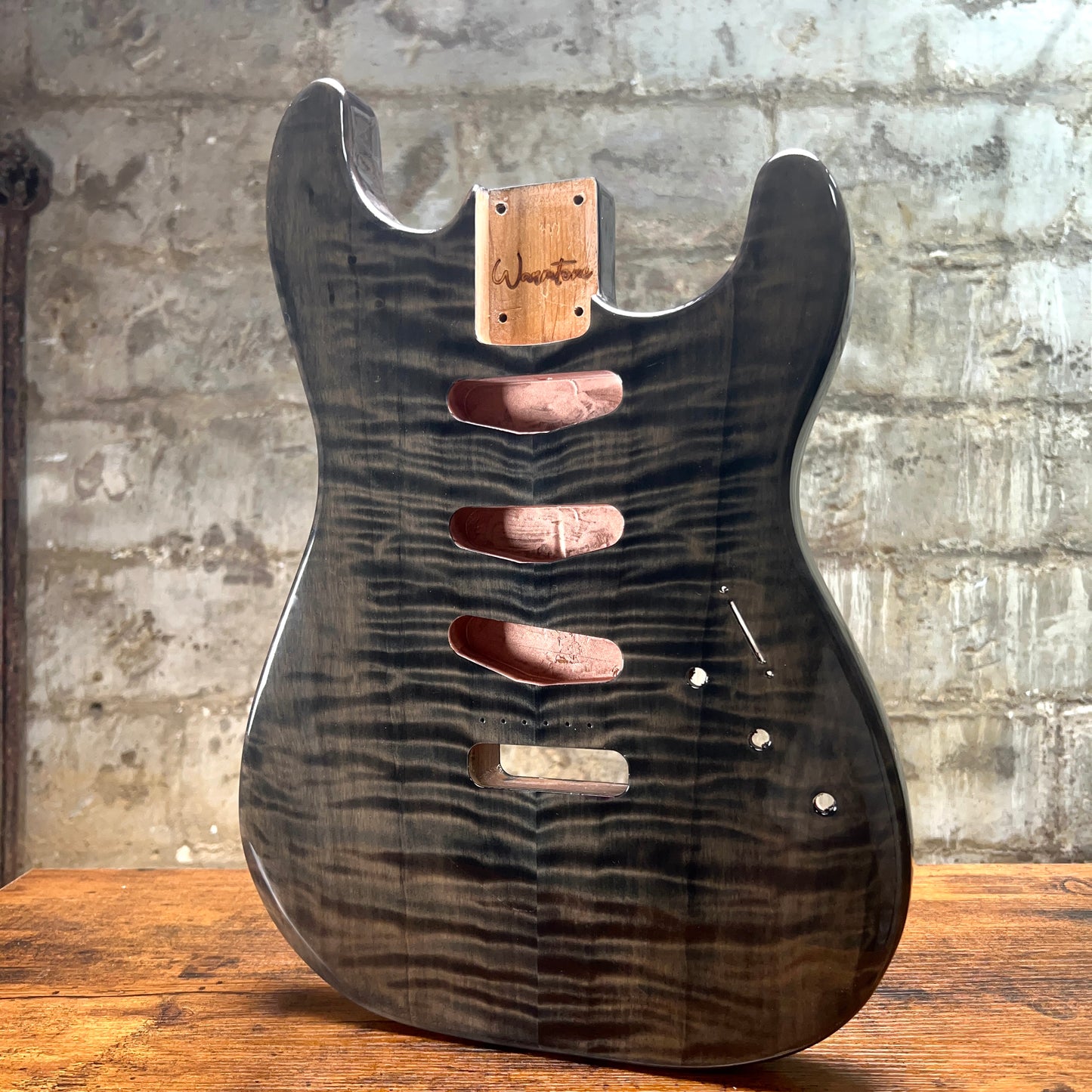 Warmtone CG SSS Strat Style Guitar Body Flamed Maple "Black Water”