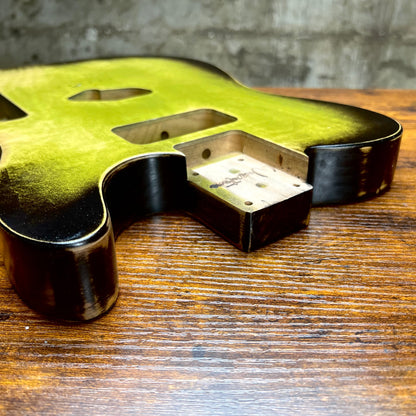 Warmtone Custom Guitars Relic Tele Style Guitar Body “Green Relic Burst” Nitro Flamed Maple