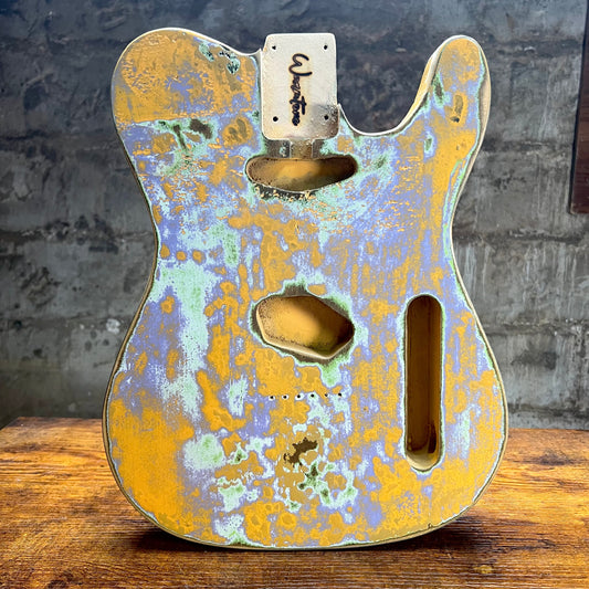 Warmtone Custom Guitars Relic Tele Style Guitar Body “Retro Yellow” Nitro 3lbs