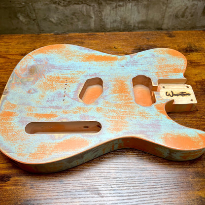 Warmtone Custom Guitars Relic Tele Style Guitar Body “Creamsicle” Nitro 3lbs