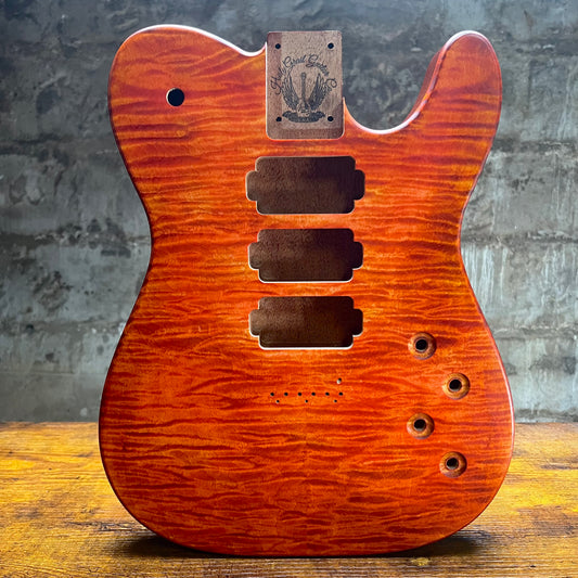 Holy Grail Guitars HHH Tele Flamed Maple Guitar Body “Flames” 1 pc Mahogany