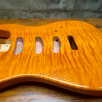 Warmtone CG SSS Strat Style Guitar Body Flamed Maple “Sun” 4.7lbs