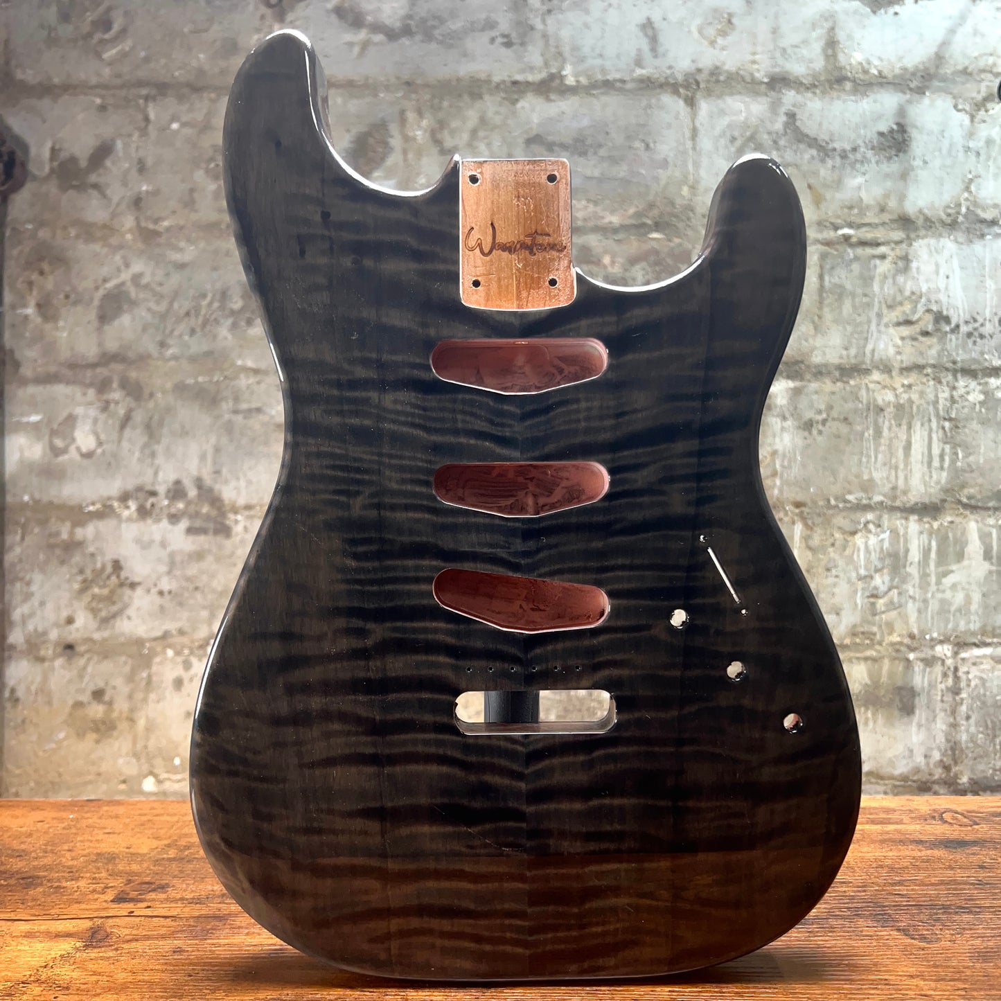 Warmtone CG SSS Strat Style Guitar Body Flamed Maple "Black Water”
