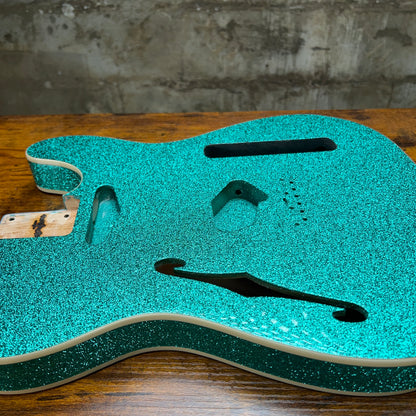 Warmtone Custom Guitars Alder Tele Body W/ Binding "Aqua Sparkle" F Hole
