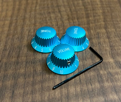 Warmtone CG Anodized Aluminum Strat Knob Set “Turquoise” Set Screw