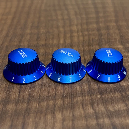 Warmtone CG Anodized Aluminum Strat Knob Set “Blue” Set Screw