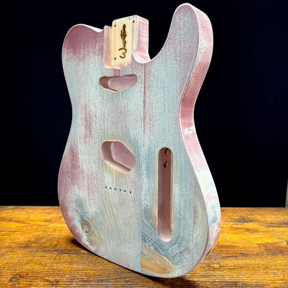 Warmtone Custom Guitars Relic Tele Style Guitar Body “Pink Winter” Nitro