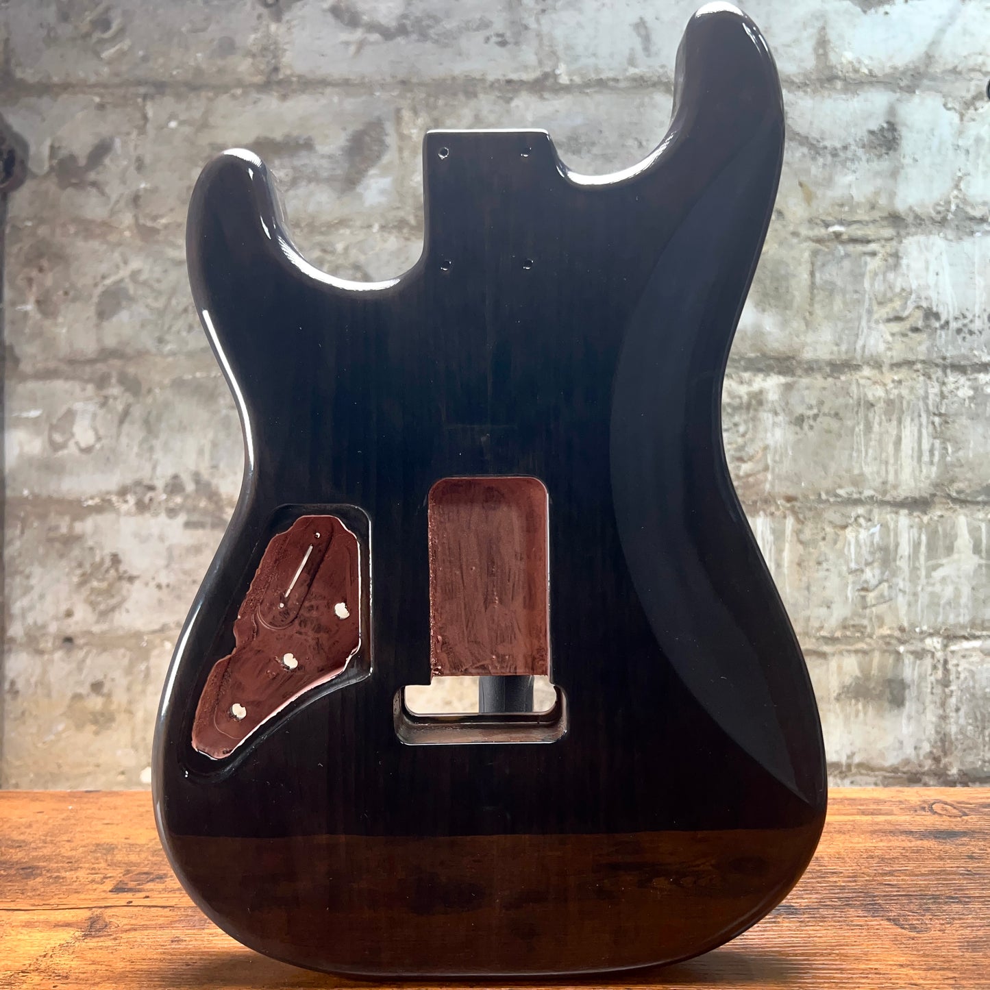 Warmtone CG SSS Strat Style Guitar Body Flamed Maple "Black Water”
