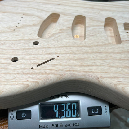 1 Piece Swamp Ash SSS Strat Style Guitar Body Backroute Unfinished 4.3lbs