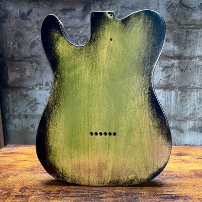 Warmtone Custom Guitars Relic Tele Style Guitar Body “Green Relic Burst” Nitro Flamed Maple