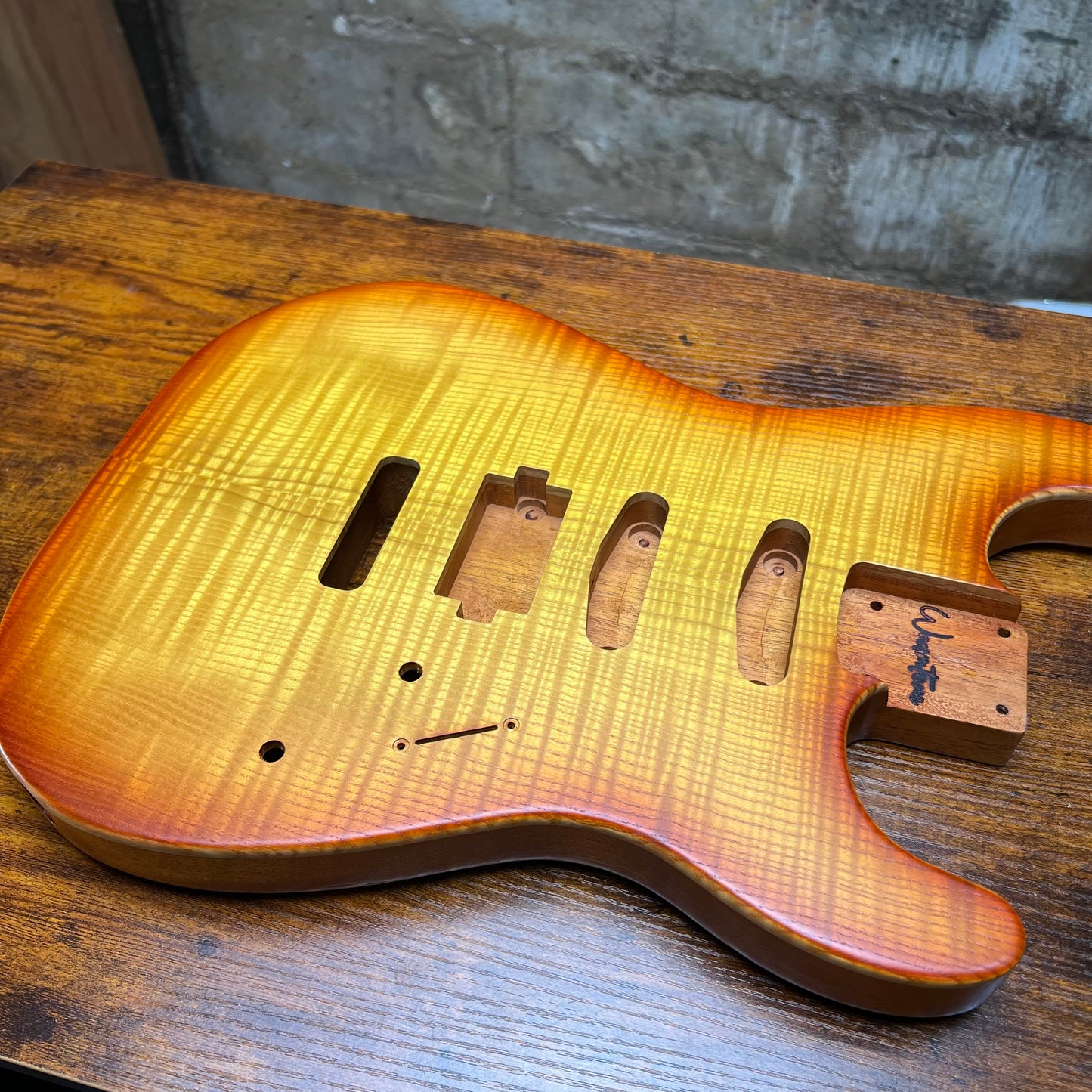 Warmtone CG Hss Strat Style Guitar Body Flamed Maple “Sunrise” 4.5lbs