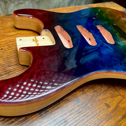 Warmtone CG SSS Strat Style Guitar Body Burl Rainbow “Sunset” 4.5lbs
