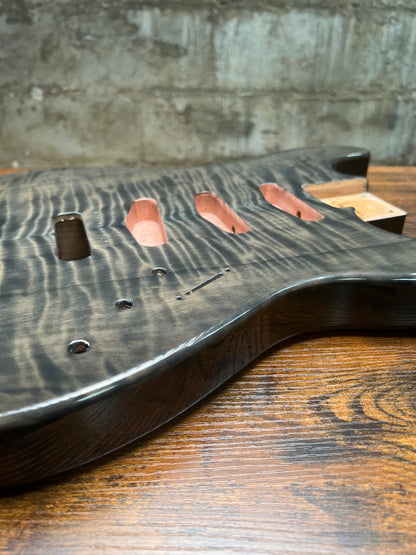Warmtone CG SSS Strat Style Guitar Body Flamed Maple "Black Water”