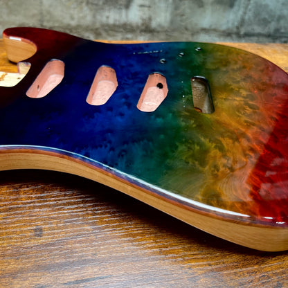 Warmtone CG SSS Strat Style Guitar Body Burl Rainbow “Sunset” 4.5lbs