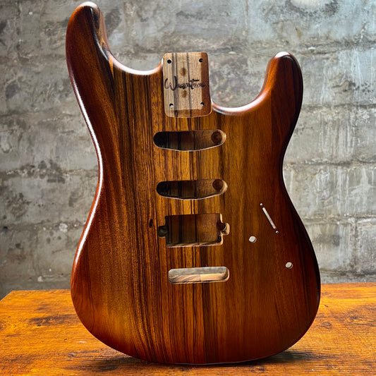 Strat-style guitar body with humbucker-size pickup routes and glossy nitro finish