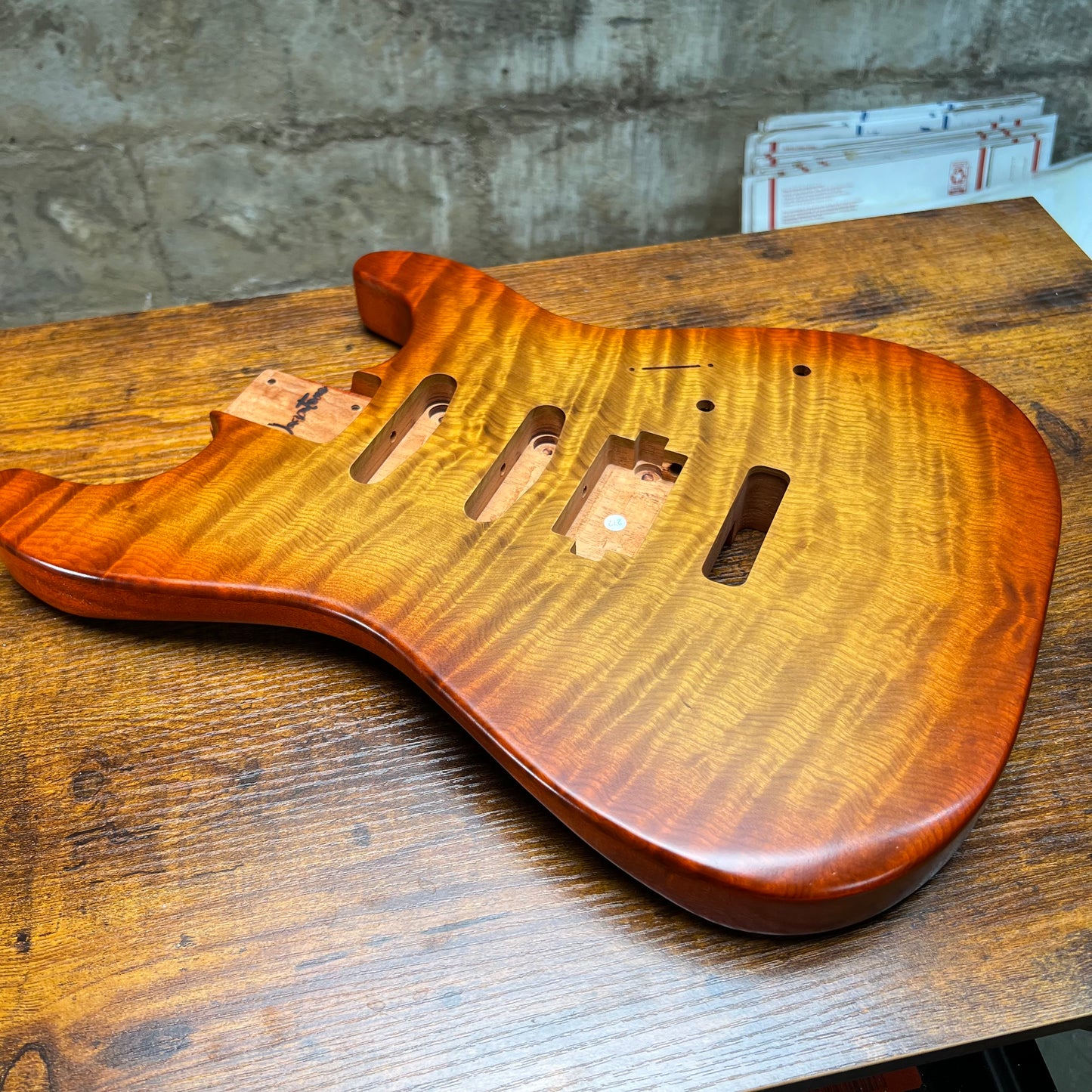 Warmtone CG Hss Strat Style Guitar Body Flamed Maple “Fire” 4.2lbs