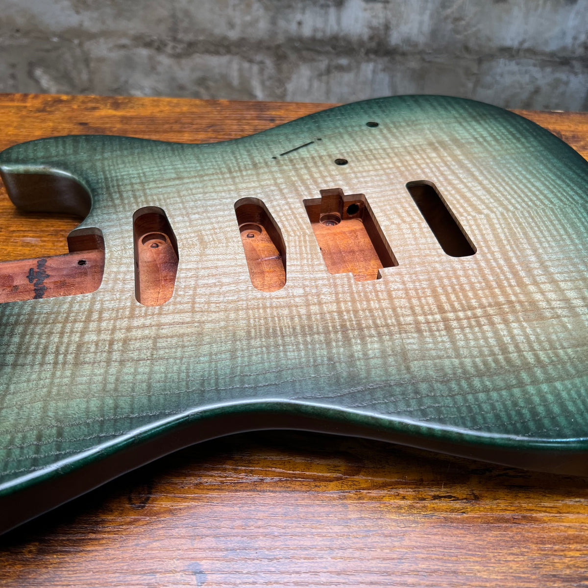 Warmtone CG Hss Strat Style Guitar Body Flamed Maple “Jade” Nitro