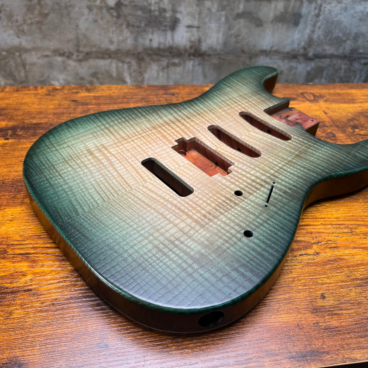 Warmtone CG Hss Strat Style Guitar Body Flamed Maple “Jade” Nitro