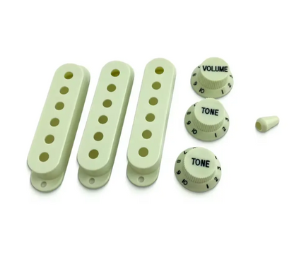 Mint Strat Pickup Covers Knobs and 5 Way Switch Tip Cap
