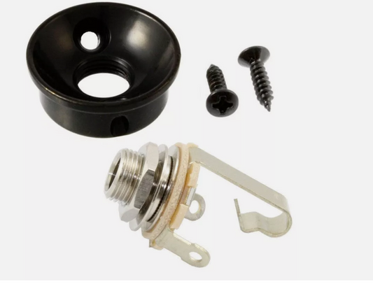 Cup-Style Input Jack Plate in Black, For Tele Style