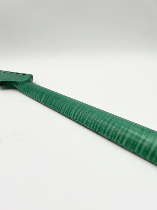 super smooth satin finished Flamed Maple neck, stained green