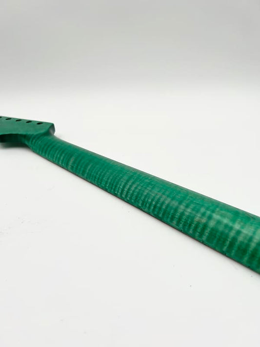 super smooth satin finished Flamed Maple neck, stained green