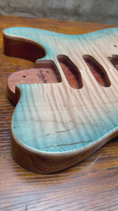 Warmtone CG 5a Flamed Maple Telecaster Guitar Body "Caribbean Burst”