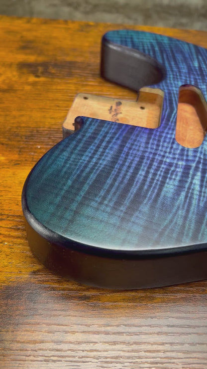 Warmtone CG 5a Flamed Maple Telecaster Guitar Body "Fear” Chambered Blue Nitro