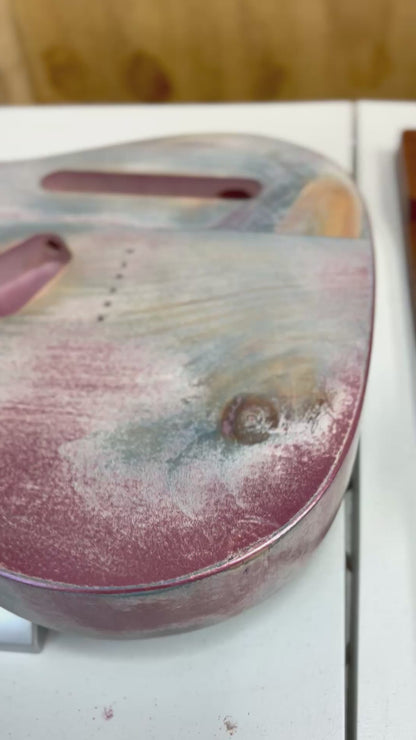 Warmtone Custom Guitars Relic Tele Style Guitar Body “Pink Winter” Nitro