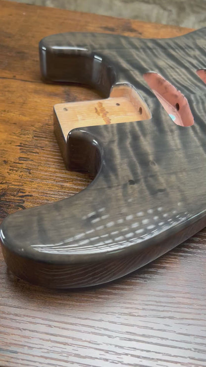 Warmtone CG SSS Strat Style Guitar Body Flamed Maple "Black Water”