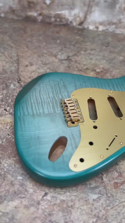 Warmtone Custom Guitars SSS Strat Style Guitar Body “Flamed Sea”