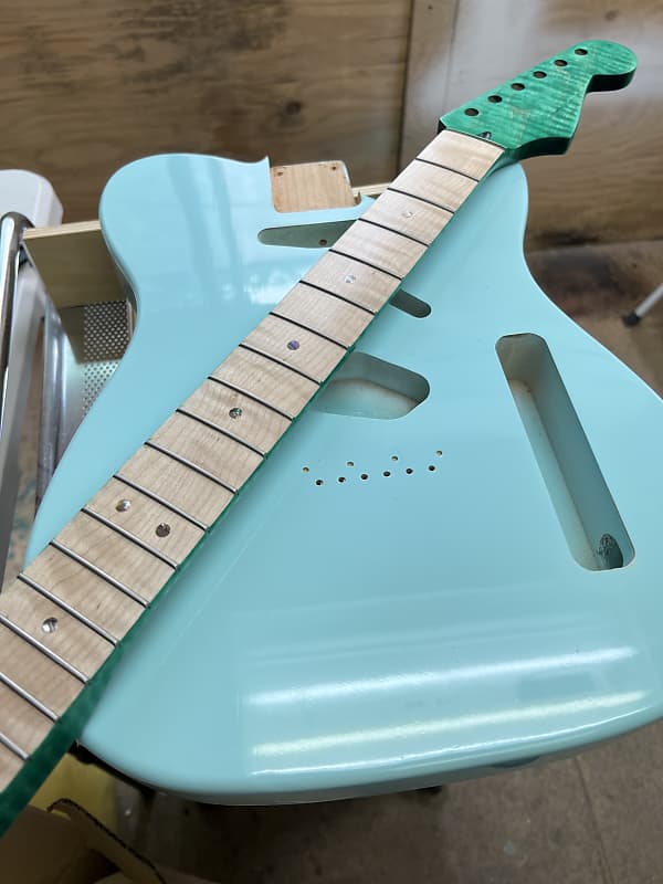 Warmtone Custom Guitars Flamed Maple Strat Style Neck- Green Flames #2