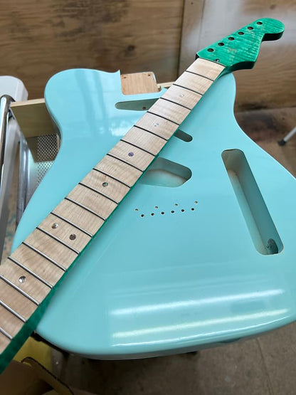Warmtone Custom Guitars Flamed Maple Strat Style Neck- Green Flames #2