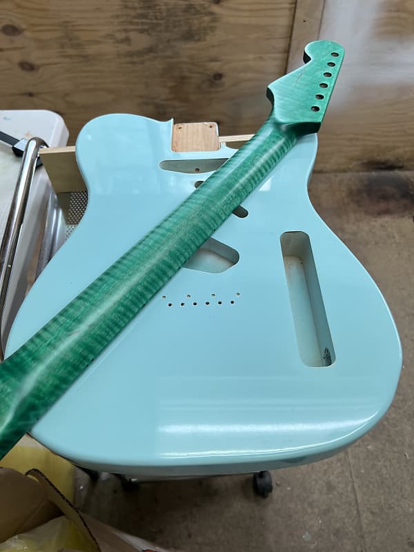 Warmtone Custom Guitars Flamed Maple Strat Style Neck- Green Flames #2