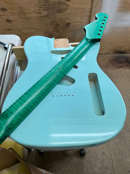 Warmtone Custom Guitars Flamed Maple Strat Style Neck- Green Flames #2
