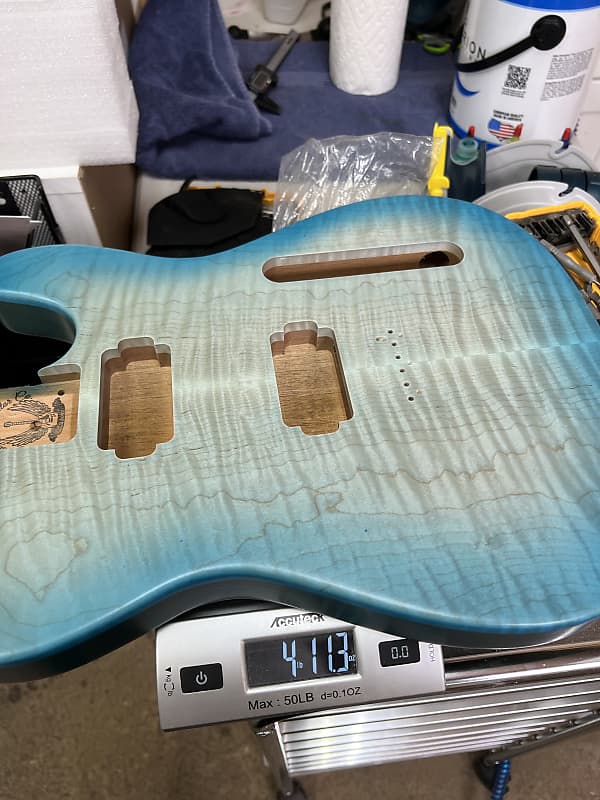 Holy Grail Guitars Tele Body “White Blue” Flamed Maple